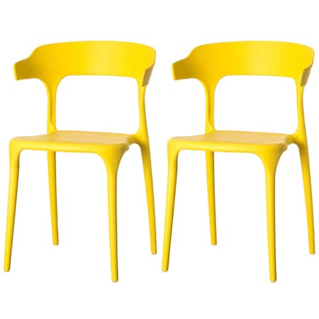 Fabulaxe Modern Plastic Outdoor Dining Chair with Open U Shaped Back, Yellow, PK 2 QI004228.YL.2